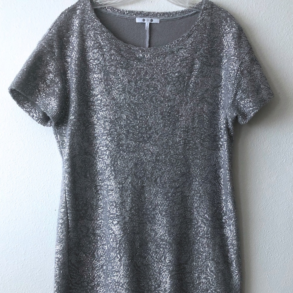 Three Dots dress metallic silver grey M